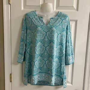 Coolibar UPF 50+ Tunic Top in Aqua and White Size XL